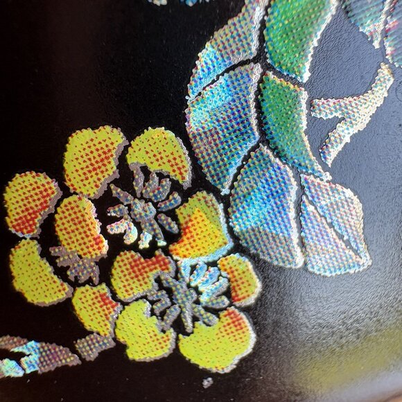 Black Floral Mugs Simulated Mother Of Pearl Inlay Floral Korean Printed Set Of 2 - Picture 4 of 11